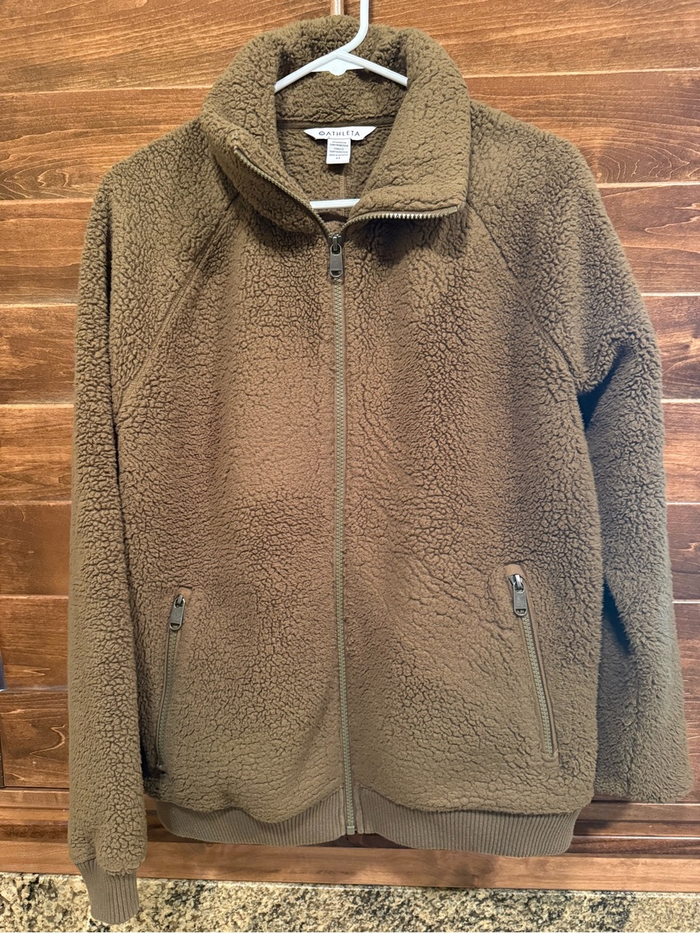 Athleta Womens Olive Brown Sherpa Full-Zip Jacket